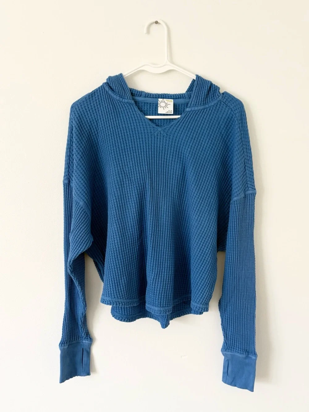 Aerie Offline Sky Blue Wow! Waffle Oversized Cropped Hoodie Size Medium - Picture 5 of 10
